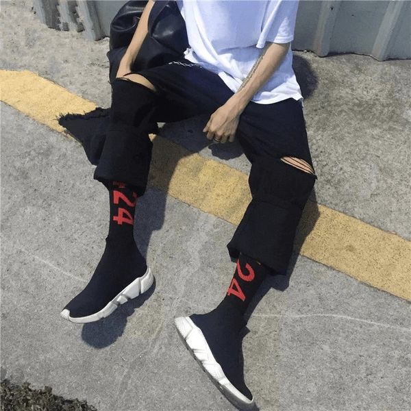 

mens street clothing 424 long socks four two four cotton socks hip hop harajuku socks, Black