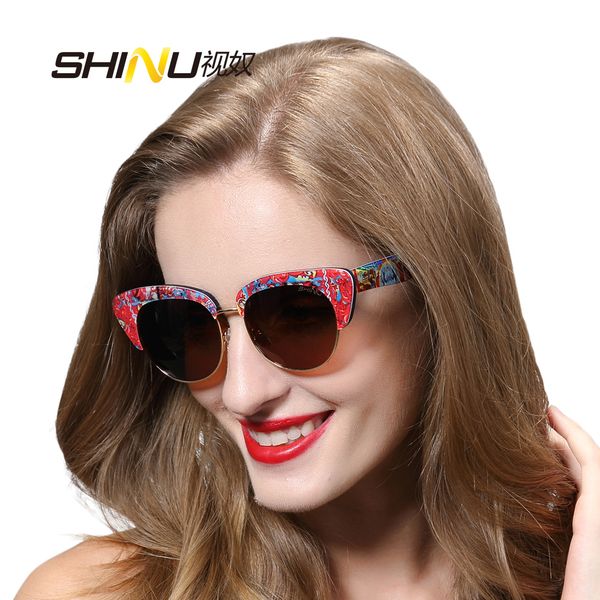 

shinu vintage cat eye sunglasses women men fashion new brand designer sun glasses uv400 with leather box sh120, White;black