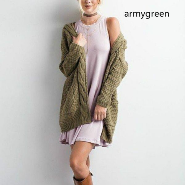 

s-3xl fashion joker long formal sweater solid color pocket sweater women's loose simple twist knit cardigan, White;black
