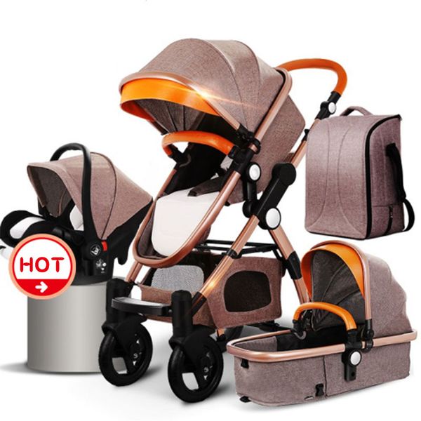 

4 in1 baby strollers folding baby car aluminium alloy frame stroller gold