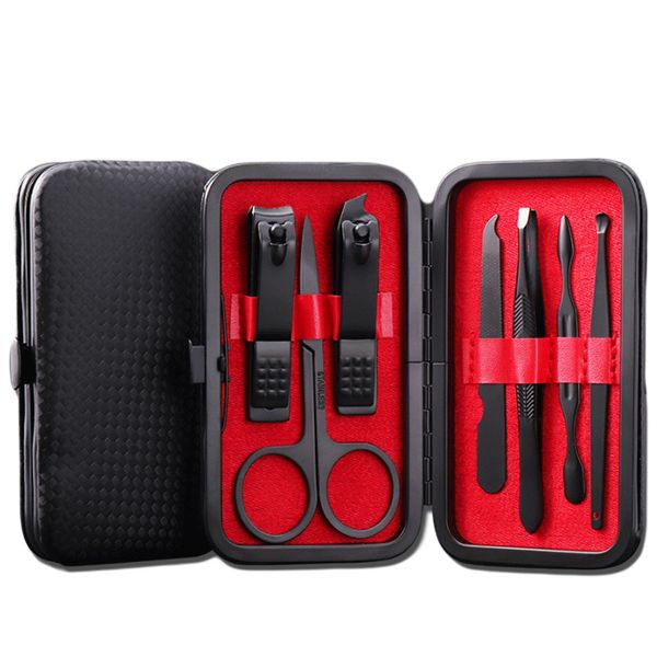 Prego Manicure Set Ferramentas 7 em 1 Profissional Preto De Aço Inoxidável Prego Clipper Kit de Dedo Alicate Toe Nails Art Prego Pedicure Ferramentas Conjunto