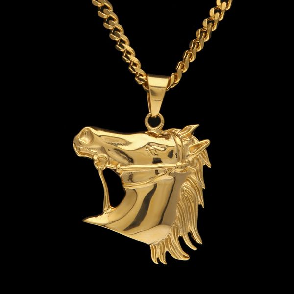 

stainless steel hip hop animal zodiac horse head necklace pendant fashion men jewelry, Silver