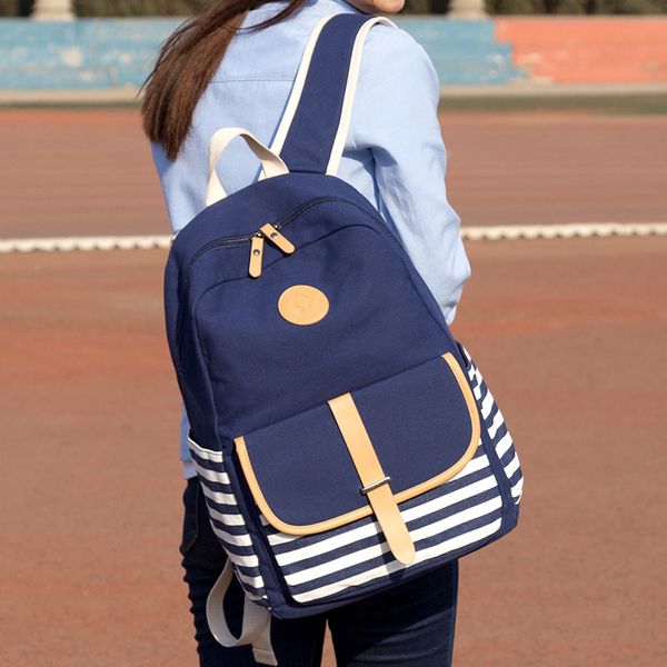 

qzh canvas preppy style backpack women school backpacks for teenage girls striped lapbag rucksack backpack female schoolbag
