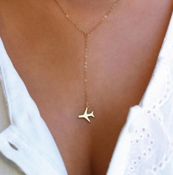 

vintage women gold airplane pendant layered necklace tiny dainty jewelry gift, Golden;silver