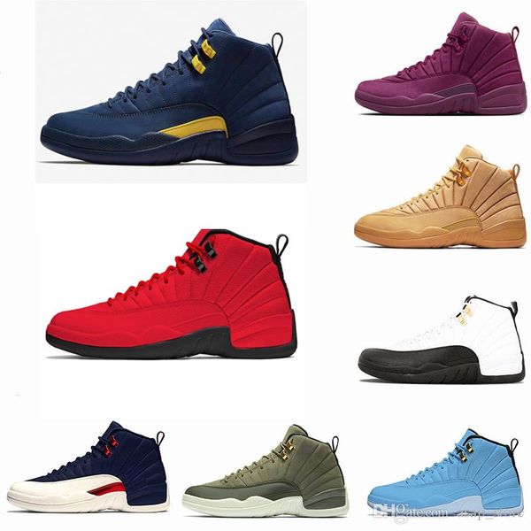 

2018 men Basketball shoes 12 12s Michigan College navy Bulls Flu Game UNC Gym red taxi french blue shoes mens Sports sneakers size 41-47