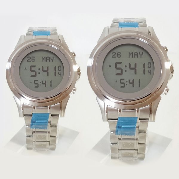 

couple watch for prayer with qibla compass and world prayer 6381&6382 azan watch for couple man woman, Slivery;brown