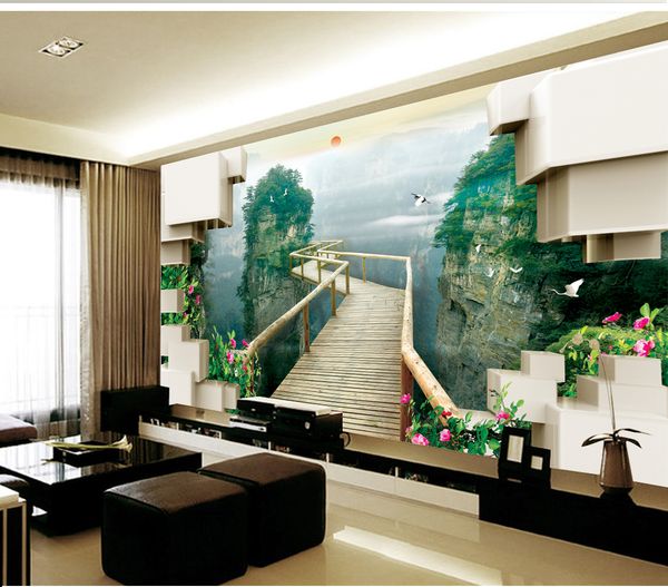 

custom retailing into the 3d space background wall of the mountain, gallery murals hanging in the fairyland