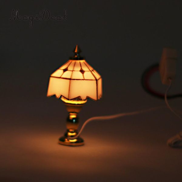 Magideal Metal 1 12 Dollhouse Miniature Table Lamp Light For Dolls Livingroom Bedroom Room Box House Model Decor Toy 12v Small Kits