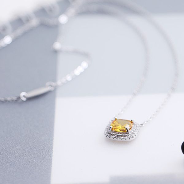 

женщины желтый s925 стерлингового серебра бриллиантовое ожерелье женщины установка серии шарм серьги мода свадебные ожерелья, Silver