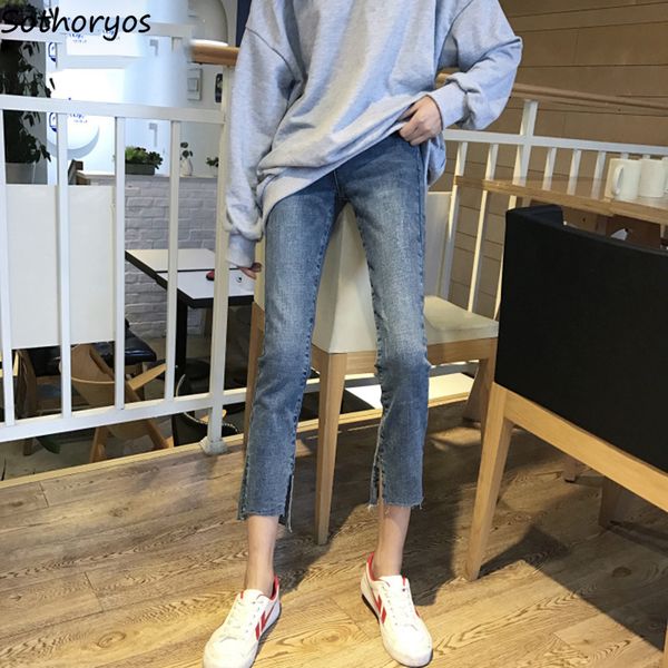 

jeans women solid high waist pockets harajuku slim scratched zipper pencil pants womens soft high quality leisure all-match girl, Blue
