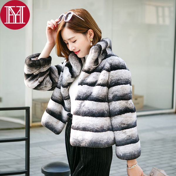 

2017 women real natural fur coat 100% genuine fur chinchilla color winter jacket, Black