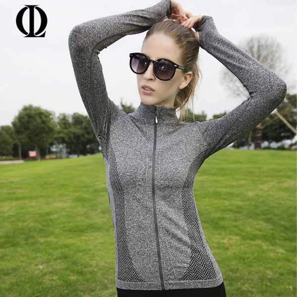 

yoga zipper shirts 2017 women running tights jacket quick dry long sleeve sport t-shirts breathable gym sportswear shirt, White;red