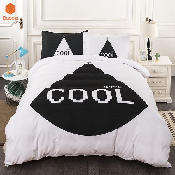 

3pcs cool white bedding set with pillowcase printed  king size quilt cover duvet cover set no sheet sj249