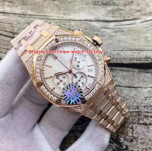 

10 style elling watch 42mm officine full diamond bezel bracelet 18k rose gold vk quartz chronograph workin mens watches, Slivery;brown
