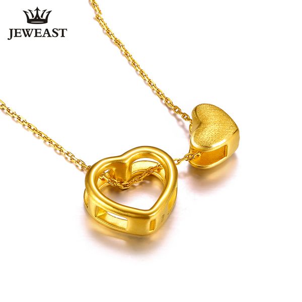 

24k pure gold necklace real au 999 solid gold chain trendy nice beautiful double hearts upscale party jewelry sell new 2018, Silver