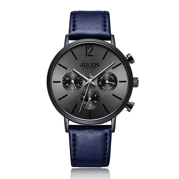 

new real multi-function men's watch hours japan mov't clock business bracelet real leather sport boy's birthday gift julius b, Slivery;brown