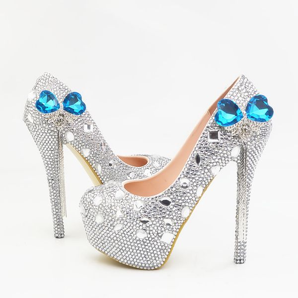 

2018 handmade blue rhinestone bow tassel high heels silver crystal fashion wedding shoes bridal high heels party prom wedding shoes, Black