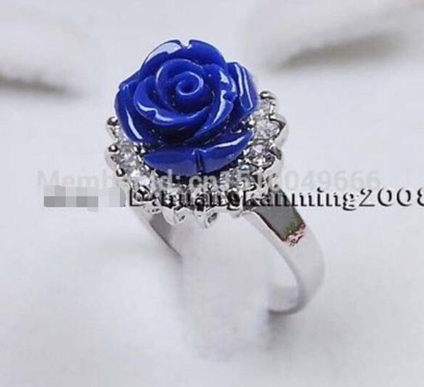 

>>charmingfashion hand carved 12mm blue coral flower ring #7 8 n01, Silver