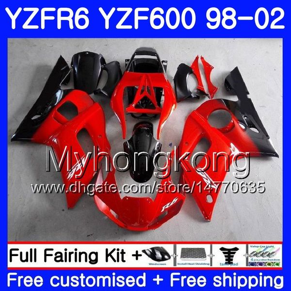 Corpo rosso chiaro per YAMAHA YZF600 YZF R6 1998 1999 2000 2001 2002 230HM.45 YZF-R6 98 YZF 600 YZF-R600 nero YZFR6 98 99 00 01 02 carenature