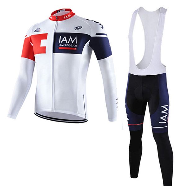 Radtrikot-Sets, Radtrikot-Sets, IAM Team Cycling Langarm-Trikot-Trägerhosen-Sets, Mountainbike-Sportbekleidung, Fahrradbekleidung, MTB-Fahrradbekleidung 240314