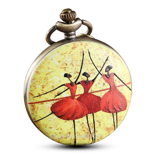 

painted ballet dancer pocket watch chains vintage quartz personalised pocket watches men women clock gifts reloj de bolsillo, Slivery;golden