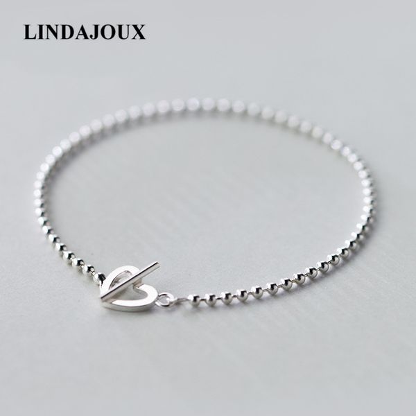 

romantic 100% 925 sterling silver beaded chain hollow heart charm bracelet for women adjustable length, Golden;silver