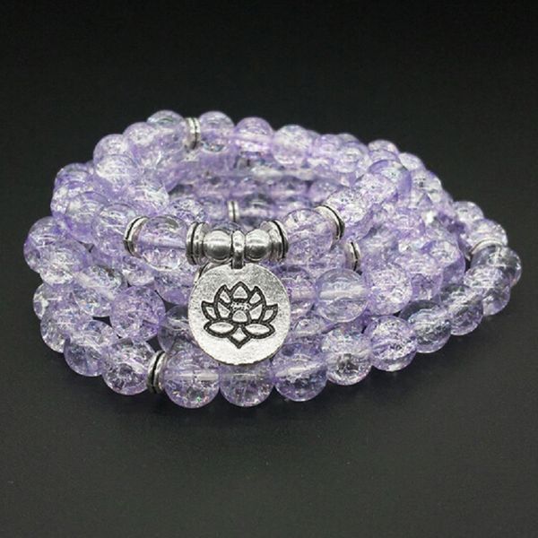 

summer natural purple popcorn stone 8mm beads 108 mala bracelet female yoga meditation lotus pendant jewelry wholesale, Black