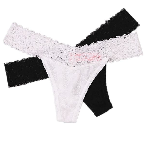 

[us size]2pcs underwear black white lace panties women's g string thong lady knickers t-back for woman underpants s923, Red;black