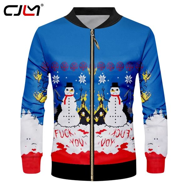 

cjlm christmas men's funny oversized zip jacket 3d full printed man blue white snowman zipper selling suppliers, Black;brown