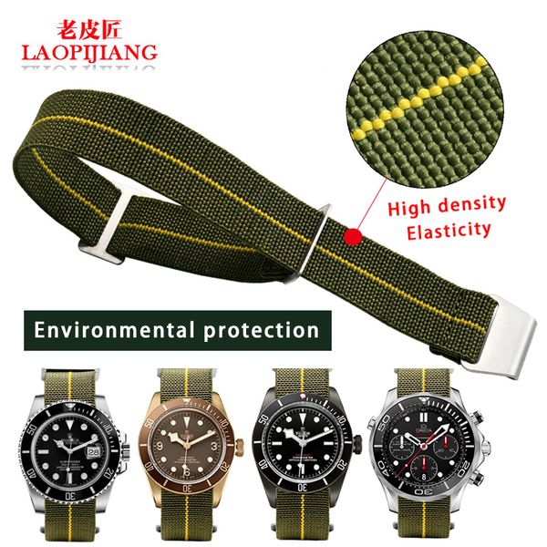 

army green replacement strap french troops landed in umbrellas 1960s vintage stretch duty nylon watchband nato strap 20mm 22mm, Black;brown