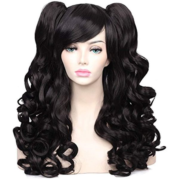 

long curly hair care cosplay wig with 2 ponytails(black) ing