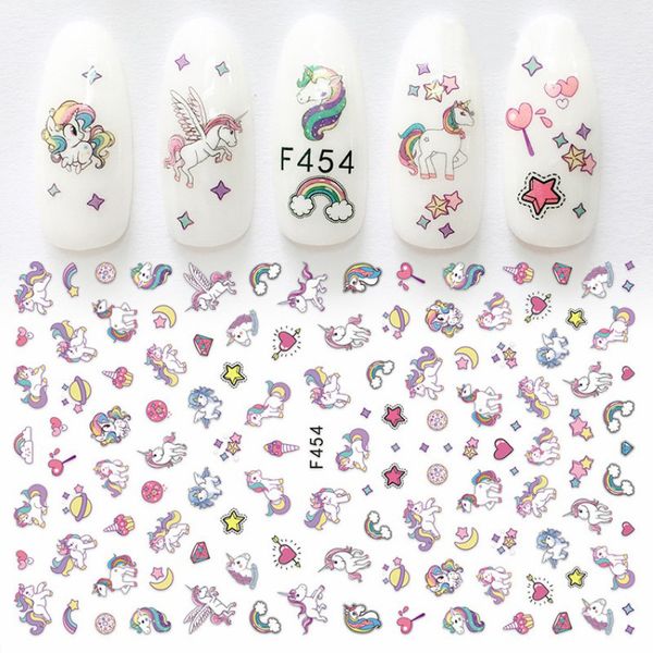 

1 sheet nail art sticker adhesive unicorn lavender flower pony cross words grass leaf 3d manicure decoration decal new arrival, Black