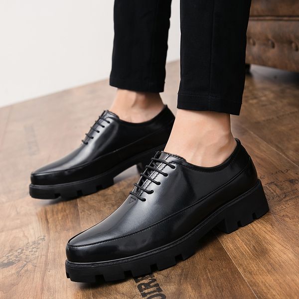

selling oxford shoes men pointed black male business dress footwear height increase pointed shoes for men thick soled