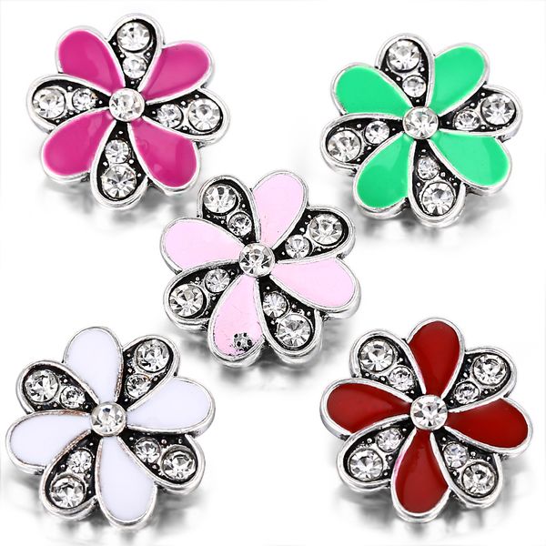 

10pcs/lot oil driping new snap jewelry rhinestone 18mm flower snap buttons fit diy metal button bracelet bangle, Golden;silver