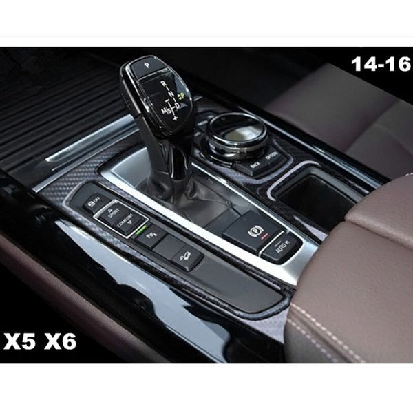 Fibra de carbono Tricolor Car interior Gear Shift Panel Cover Trim Central Console tira decorativa para BMW X5 F15 X6 F16 2014-17