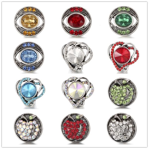 

inlay crystal rhinestone apple/heart snap buttons 18mm metal flower decorative button charms for diy snap jewelry findings