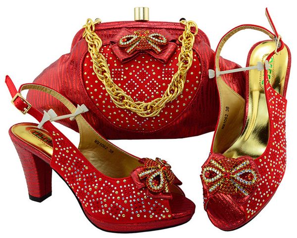 

gorgeous red women shoes african bowtie pumps match handbag set with rhinestones for dress mm1062,heel 8.5cm, Black
