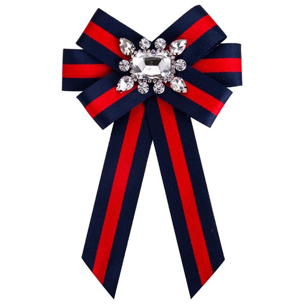 Nova Mulher Broches Pin Ribbon Pequeno Bowknot Escudo Strass Camisas Corsage Collar Bow Tie Cristal Moda Jóias Presentes