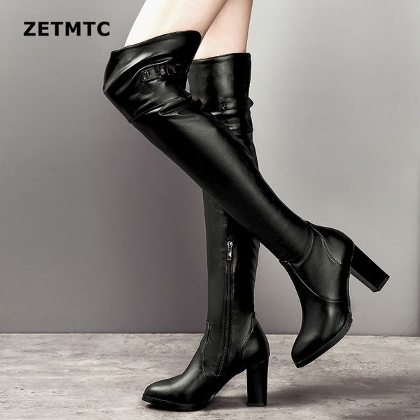 

2018 new arrival over the knee boots women round toe lace up high heels platform boots autumn winter long female size 37, Black
