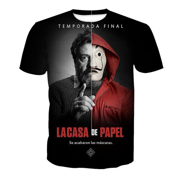 

la casa de papel money heist the house of paper t-shirt 3d printed women/men short sleeve t-shirt casual 3d-shirt k413, White;black