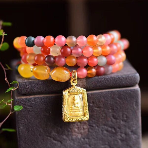 

joursneige fine yanyuan natural crystal bracelets 6mm beads with buddha pendant bracelets for lovers bracelet multilayer jewelry, Black