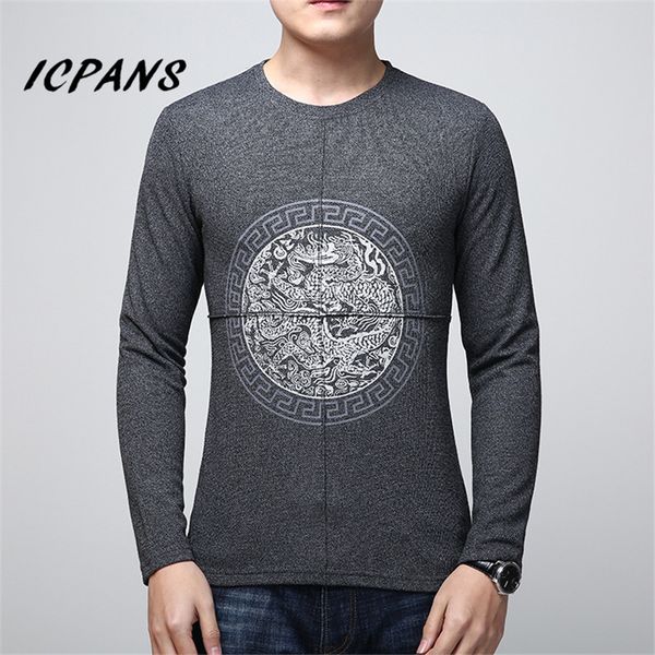 

icpans long sleeve t shirt men slim fit black dragon tshirts men underwear tees t-shirt cotton big size oversized 4xl 5xl, White;black