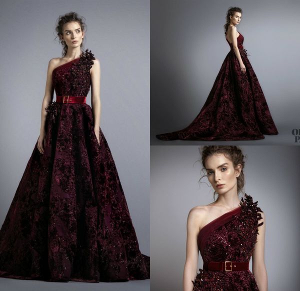 

alfazairy velvet prom dresses one shoulder lace appliqued beaded sequins a line elegant evening dress custom made quinceanera dresses, Black