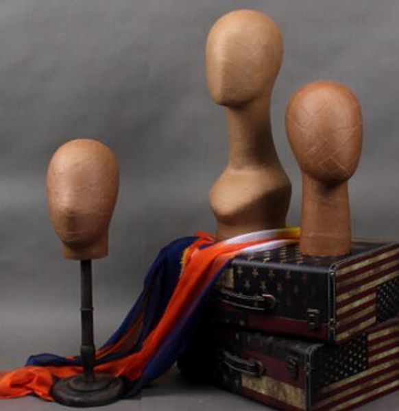 

kraft brown mannequin head hat display wooden stand 4 style, White