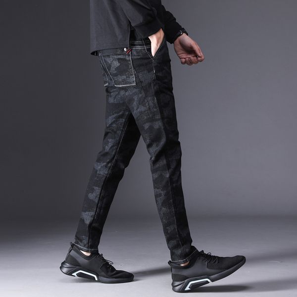 

slim fit black camouflage jeans for men, Blue
