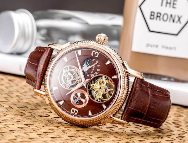 

luxury watch mens designer watches imported leather strap automatic mechanical multifunction wristwatch orologio di lusso, Slivery;brown