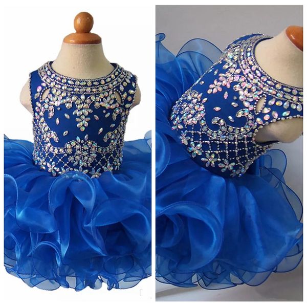 

2019 o-neck beaded diamond glitz girls national pageant cupcake dresses infant tutu gowns toddler baby girls ruffled mini birthday gowns, White;red