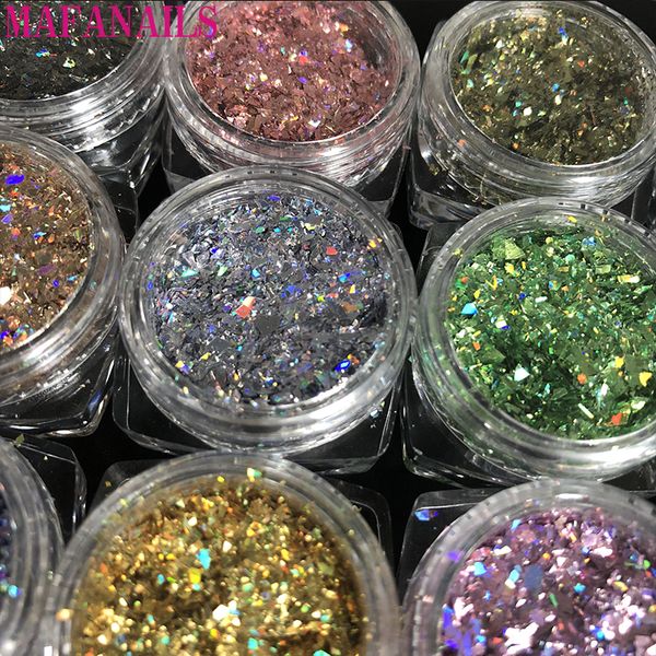 

12jar/set laser rainbow nail art glitters sequins sheet powder diamond holo flake colorful glitter | holographic nail flakes, Silver;gold