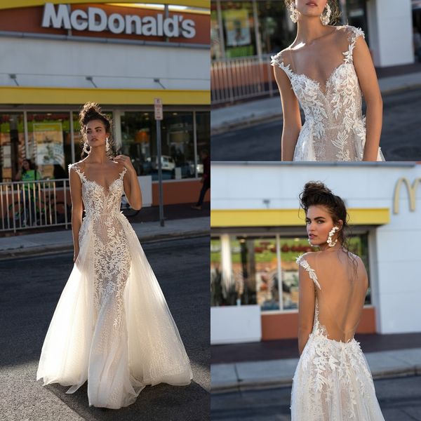 

2019 capped sleeves ivory lace wedding dresses square neck backless a line tulle lace appliqued wedding bridal gowns, White