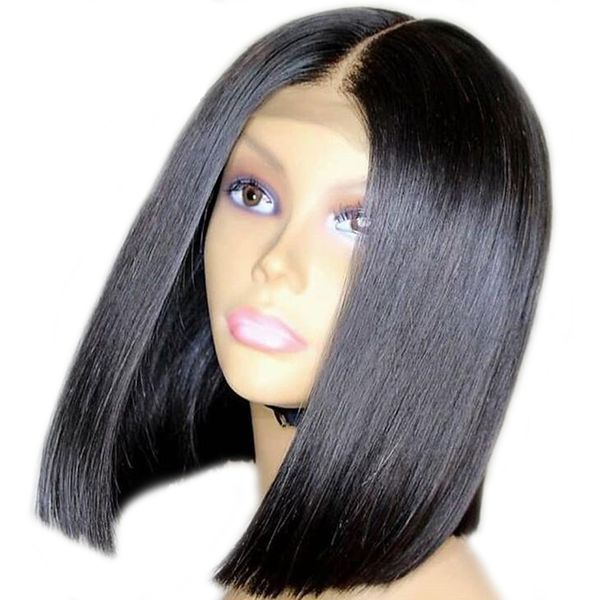 

lace front human hair wigs bob malaysian virgin hair pre plucked hairline 150% density with baby hairs glueless, Black